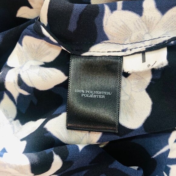 Ann Taylor floral navy black wrap front long sleeve blouse top Size XXS - Picture 8 of 8